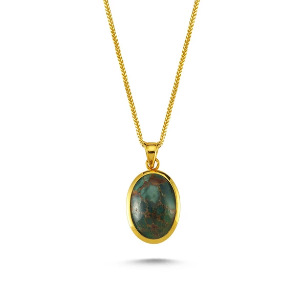 Özel Tasarım Altın Kolye Yeşil Lapis Taşlı 14K Gold ürün görseli 1