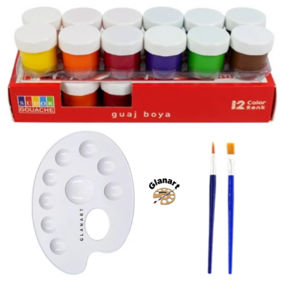 sentetik ipek fırçalı 12 renk guaj boya seti 12x20 ml ürün görseli 1