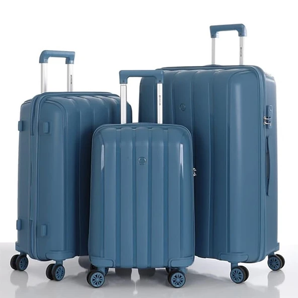 Mçs Valiz 3lü Set Kırılmaz PP Silikon Sky Blue ürün görseli 1
