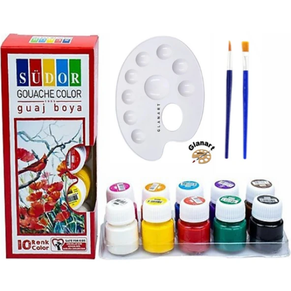 sentetik ipek fırçalı 10 renk guaj boya seti 10x20 ml ürün görseli 1