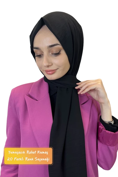 Rahat Kırışmaz Cazz Şal, Yumuşak, Tok Duruşlu Kolay Şal 01000  SİYAH ürün görseli 1