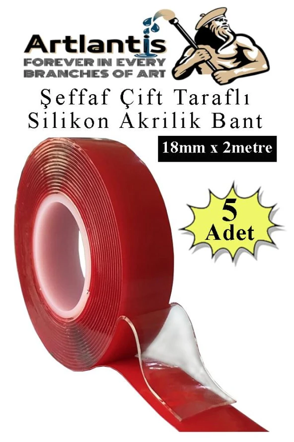 Çift Taraflı Bant Silikonlu Süper Güçlü Çivisiz Montaj Bandı 5 Adet 18mm x 2 metre Extra Yüksek Mukavemetli ürün görseli 1