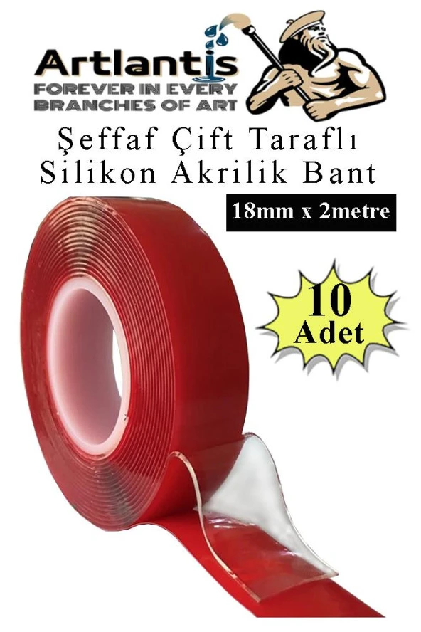 Çift Taraflı Bant Silikonlu Süper Güçlü Çivisiz Montaj Bandı 10 Adet 18mm x 2 metre Extra Yüksek Mukavemetli ürün görseli 1