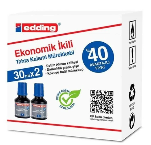 Edding Tahta Kalemi Mürekkebi 2x30ml Mavi ürün görseli 1