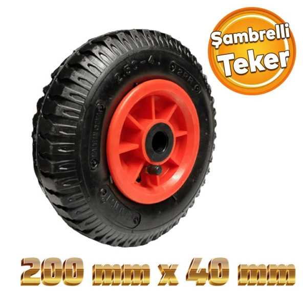 El Arabası Yük Taşıma Arabası Tekeri Burçlu Şişme Şambelli İç Lastikli Teker 200x40 mm Plastik Jant ürün görseli 1