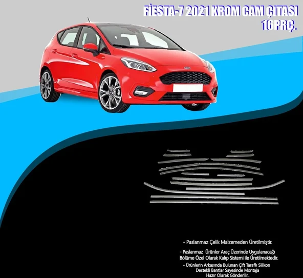 Ford Fiesta 2021 Sonrası Uyumlu Krom Cam Çerçevesi 16 Parça (2018+) ürün görseli 1