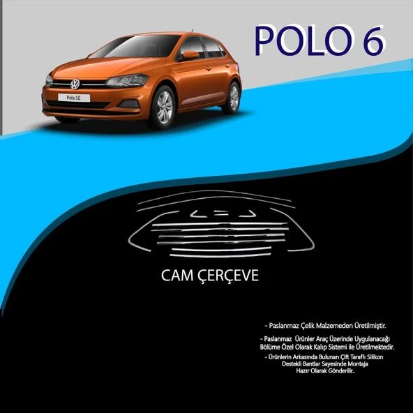 Volkswagen Polo 6 2018 Sonrası Krom Cam Çerçevesi 12 Parça (2017-2021) ürün görseli 1