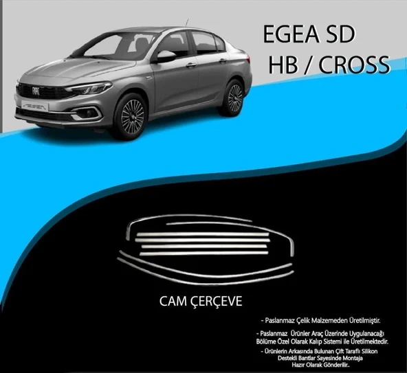 Fiat Egea Uyumlu Sedan Krom Cam Çerçevesi 8 Parça (2015+) ürün görseli 1