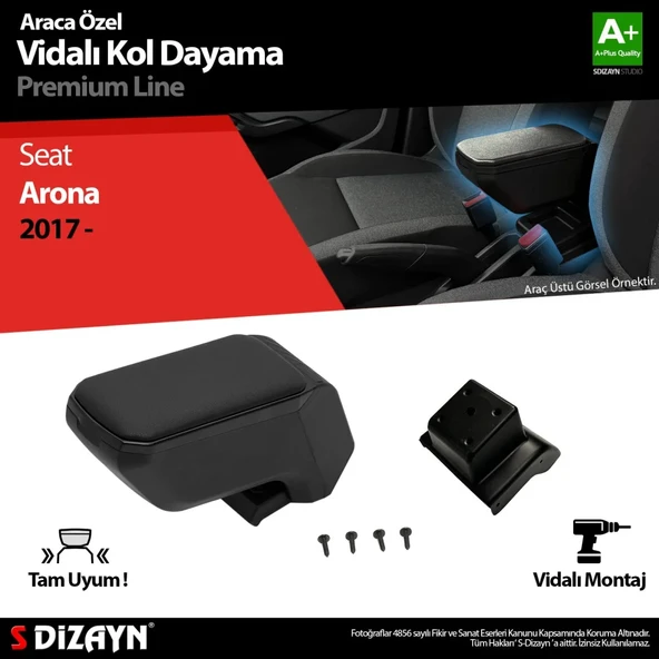 S-Dizayn Seat Arona Kol Dayama Kolçak ABS Vidalı Siyah 2017 Üzeri A+ Kalite ürün görseli 1