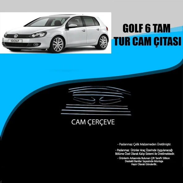 Volkswagen Golf 6 Krom Cam Çerçevesi 12 Parça  (2009-2012) ürün görseli 1