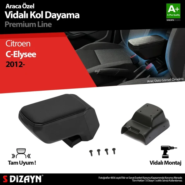 S-Dizayn Citroen C-Elysee Kol Dayama Kolçak ABS Vidalı Siyah 2012 Üzeri A+ Kalite ürün görseli 1