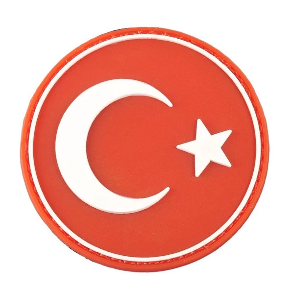 Single Sword Yuvarlak Türk Bayrağı Patch ( Peç ) 6 cm - Resim 2
