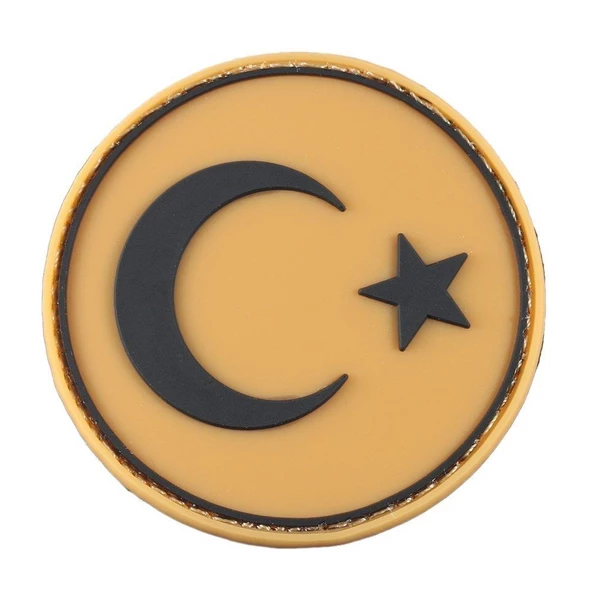 Single Sword Yuvarlak Türk Bayrağı Patch ( Peç ) 6 cm - Resim 4