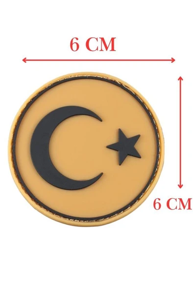 Single Sword Yuvarlak Türk Bayrağı Patch ( Peç ) 6 cm - Resim 3