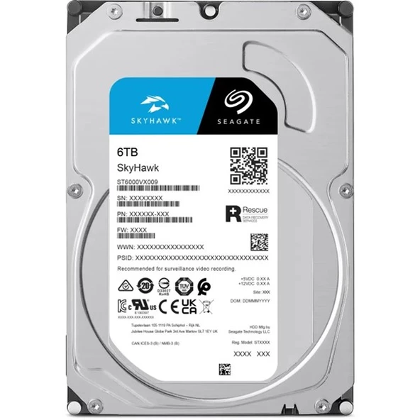 SEAGATE 3.5" 6TB SKYHAWK ST6000VX009 5900 RPM 256MB SATA-3 Güvenlik Diski ürün görseli 1