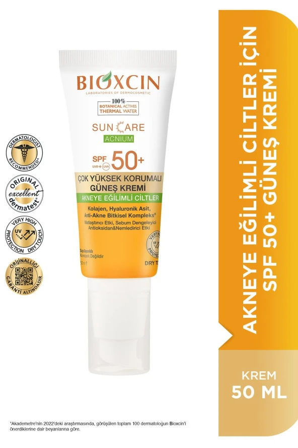 Bioxcin Sun Care Acnium SPF50+ Akneye Eğilimli Ciltler İçin Güneş Kremi 50 ml ürün görseli 1