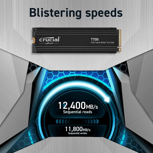 Crucial T700 1tb Pcıe Gen5 Nvme M.2 SSD (11700-9500 Mbs) CT1000T700SSD3 - Resim 2