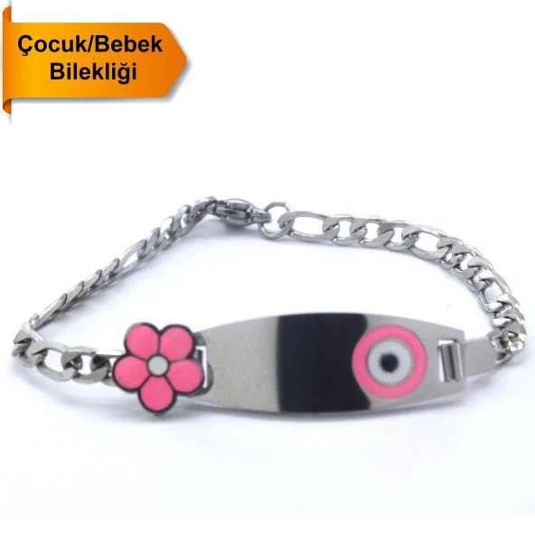 Bebek Bileklik Çelik Pembe Nazar Boncuklu ModelBLK-959 ürün görseli 1