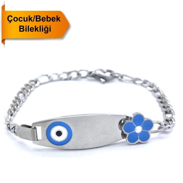 Bebek Bileklik Çelik Mavi Nazar Boncuklu BLK-964 ürün görseli 1