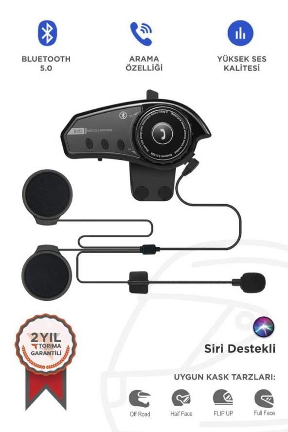 Torima BT-35 Siyah 5.0 Bluetooth Motosiklet Kulaklığı Intercom Siyah Motorsiklet Kulaklık ürün görseli 1