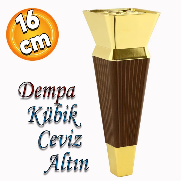 Dempa Lüks Mobilya Kanepe Sehpa TV Ünitesi Koltuk Ayağı Baza Ayakları Kübik Ceviz Altın 16 cm ürün görseli 1