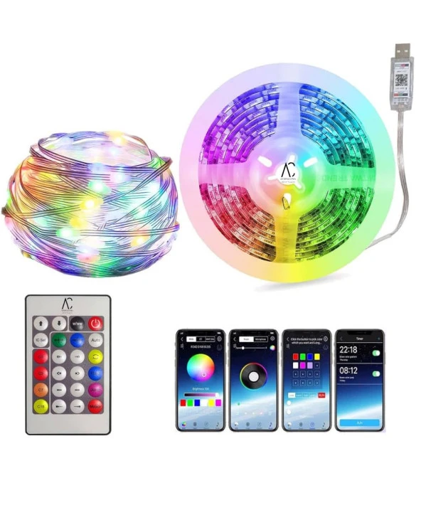 10 Metre RGB Şerit Led - Kumanda ve Mobil Aplikasyon Kontrol- Su Geçirmez / Sese Duyarlı ürün görseli 1