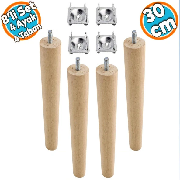 Ahşap Mobilya Koltuk Kanepe Sehpa Masa Ayağı Ayakları M8 Civatalı 30 cm + Bağlantı Aparatlı 8'li Set ürün görseli 1