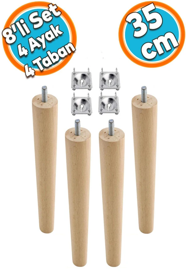 Ahşap Mobilya Koltuk Kanepe Sehpa Masa Ayağı Ayakları M8 Civatalı 35 cm + Bağlantı Aparatlı 8'li Set ürün görseli 1