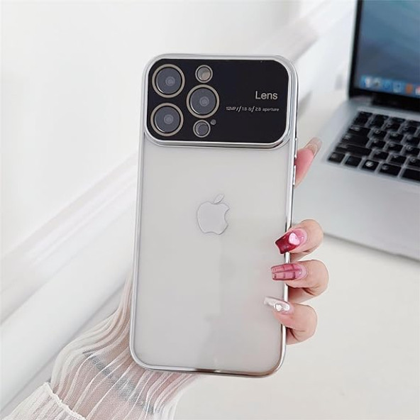 İphone 15 Kamera Lens Korumalı Kenarı Renkli Luxury Şeffaf Kılıf GÜMÜŞ ürün görseli 1
