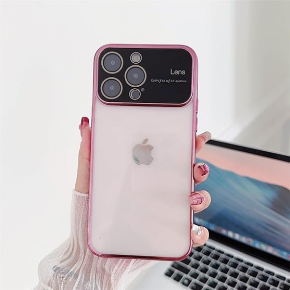 İphone 15 Kamera Lens Korumalı Kenarı Renkli Luxury Şeffaf Kılıf PEMBE ürün görseli 1