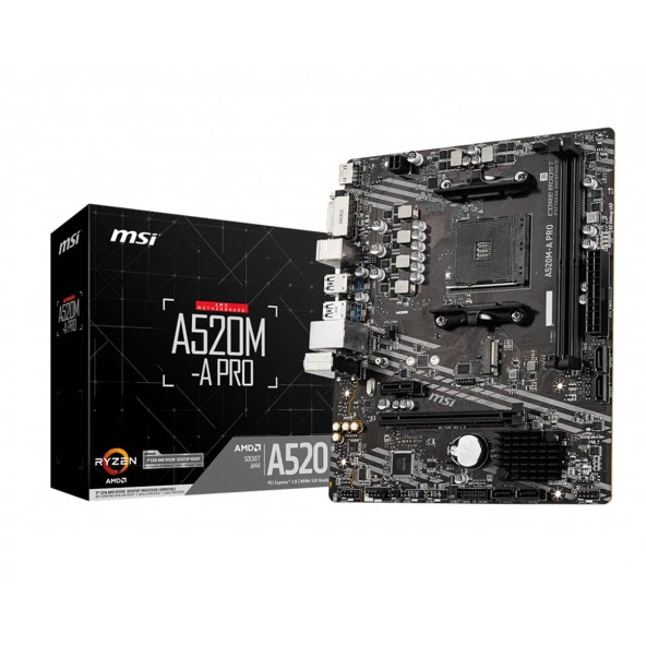 MSI A520M-A PRO AMD A520 AM4 DDR4 4600MHz (OC) DVI/HDMI M.2 mATX Anakart ürün görseli 1