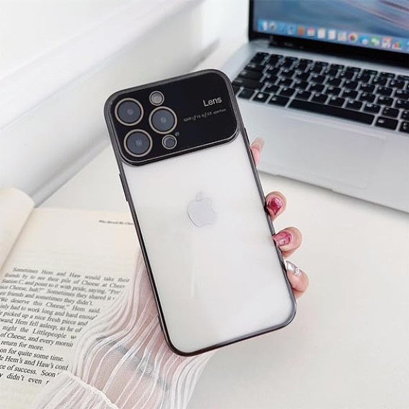 İphone 15 Kamera Lens Korumalı Kenarı Renkli Luxury Şeffaf Kılıf SİYAH ürün görseli 1