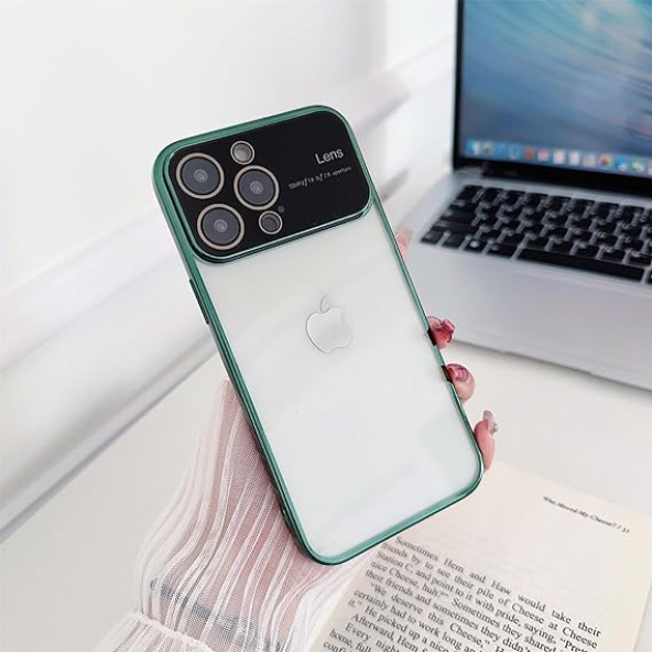 İphone 15 Kamera Lens Korumalı Kenarı Renkli Luxury Şeffaf Kılıf YEŞİL ürün görseli 1