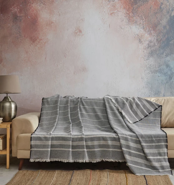 Madrid %100 Pamuklu Natural Koltuk Örtüsü I Koltuk Şalı I Çekyat Örtüsü I 170x210cm ürün görseli 1