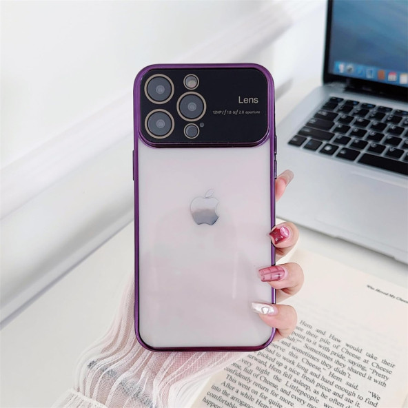 İphone 15 PRO MAX Kamera Lens Korumalı Kenarı Renkli Luxury Şeffaf Kılıf MOR ürün görseli 1