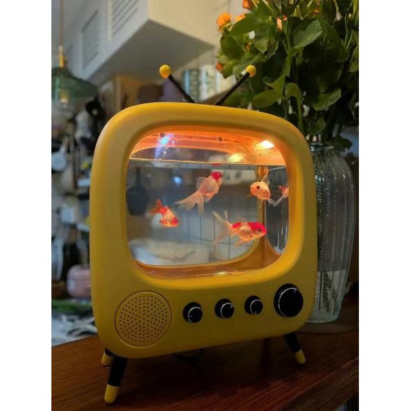 TechTic Tv Şekilli Işıklı Mini Akvaryum Beta Balık Tankı Led Aydınlatma Termostatik Isıtma Vintage ürün görseli 1