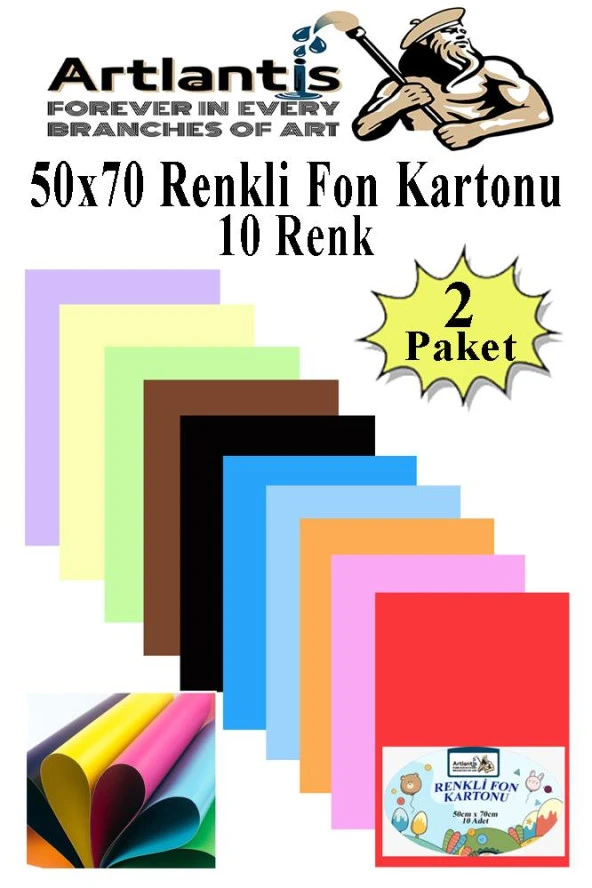 Fon Kartonu 10 Lu 50x70 Cm 2 Paket Arlantis 10 Renk Fon Kartonu 50*70 Okul Sınıf Kreş Anasınıfı ürün görseli 1