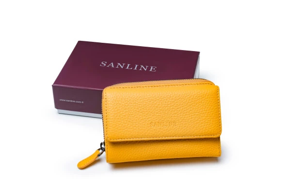 SANLINE 2754 Hakiki Deri Kadın Cüzdan - Sarı ürün görseli 1