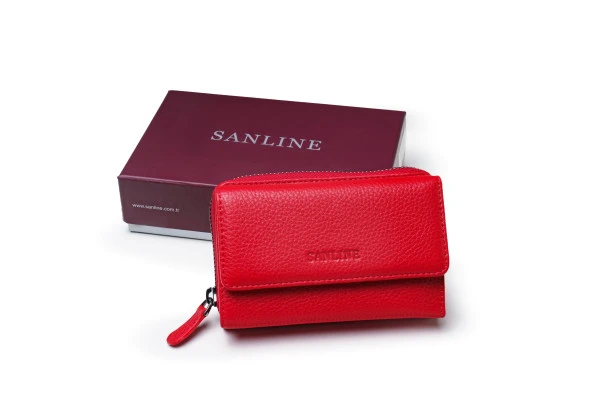 SANLINE 2754 Hakiki Deri Kadın Cüzdan - Kırmızı ürün görseli 1