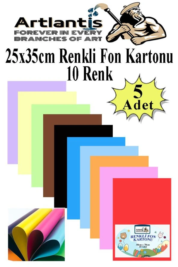 Fon Kartonu 10 Lu 25x35 Cm 5 Paket Artlantis 10 Renk Fon Kartonu 25x35 Okul Sınıf Kreş Anasınıfı ürün görseli 1