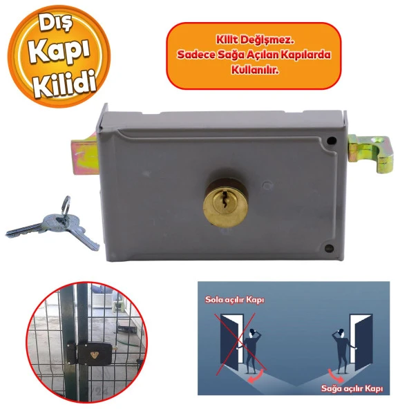Kısa Barelli Trajlı Dış Kapı Kilit Anahtarlı Apartman Demir Kapı Otomatı 50 mm Manuel Sağa Açılır ürün görseli 1