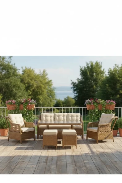 adımshops MENEKŞE 3+1+1+2puf+masa Rattan Bahçe Balkon Mobilyası, 7 Kişilik Bahçe Takımı ürün görseli 1