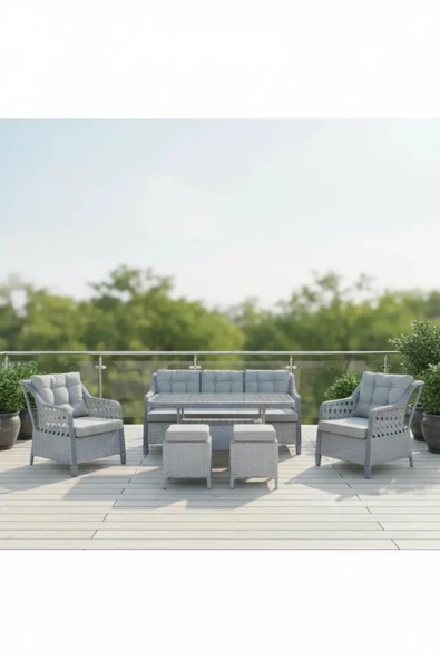 adımshops MENEKŞE 3+1+1+2puf+masa Rattan Bahçe Balkon Mobilyası, 7 Kişilik Bahçe Takımı ürün görseli 1