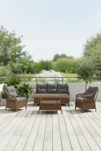 adımshops MENEKŞE 3+1+1+2puf+masa Rattan Bahçe Balkon Mobilyası, 7 Kişilik Bahçe Takımı ürün görseli 1