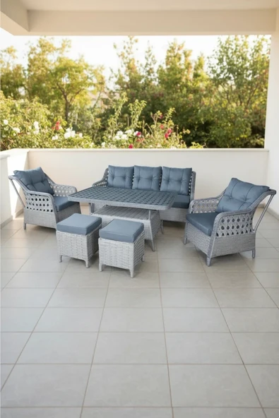 adımshops MENEKŞE 3+1+1+2puf+masa Rattan Bahçe Balkon Mobilyası, 7 Kişilik Bahçe Takımı ürün görseli 1