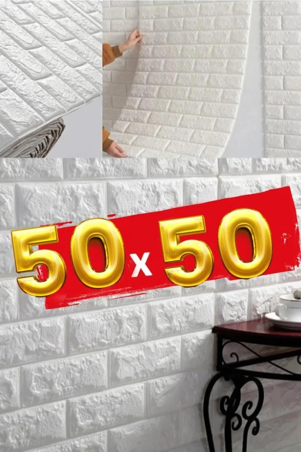 Renkli Duvarlar 50x50 Cm 0,27 M² Beyaz Kendinden Yapışkanlı Duvar Kağıdı Esnek Köpük Panel 3d Boyutlu Tuğla Desen ürün görseli 1