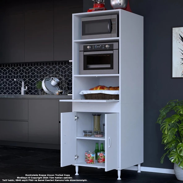Modilayn ELİT SİLVA 59,6 x 192,2 x 56 cm 3 Kapaklı Ankastre Fırın ve Mutfak Dolabı ürün görseli 1