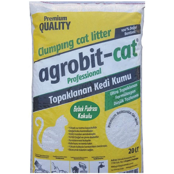 Agrobit Cat Bebek Pudra Kokulu Doğal Bentonit Kedi Kumu 20 lt ürün görseli 1