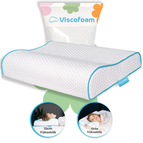 Viscofoam Yüksek Boyun Destekli Ortopedik Yastık Visco Yastık 58x39x12-8.5cm ürün görseli 1