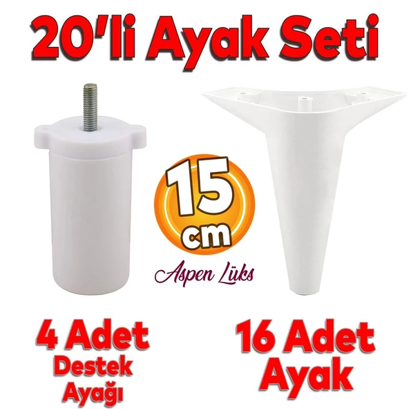 20'li Set Aspen Lüks Mobilya Koltuk Kanepe Tv Ünitesi Yükseltme Destek Ayağı 15 cm Beyaz Ayakları ürün görseli 1